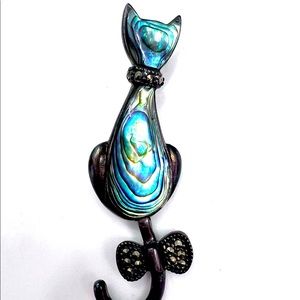 Pendant kitten Sterling Silver NF925 with rhinestones and abalone shell